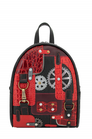 Кожаный рюкзак Protege, 348-181 "Техно" черный+красный рептилия кайман
