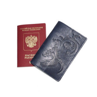 Обложка для паспорта кожаная Синий, Птица
